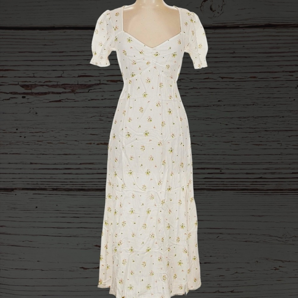 Mixed Threads Ivory Floral Puff Sleeve Midi Dress – Size L
